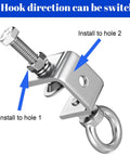 Close-up of a Six Pack Stainless Steel C Clamp with 4.72 Inch Beam Depth and M8 Screw Ring, showing installation holes.