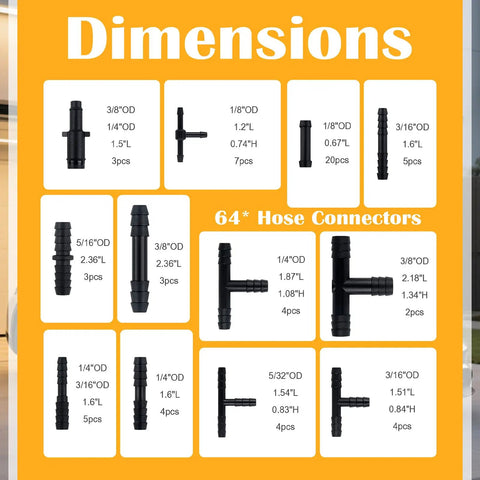 Diagram showing 64 connectors for Six Piece Silicone Vacuum Hose Kit For Automotive Use with various sizes and types.