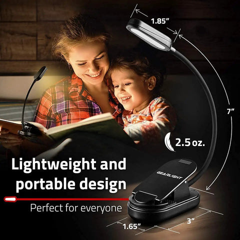 Rechargeable Clip On Book Light For Reading In Bed Hands Free With 3 Light Modes and Flexible Neck, used by mother and child