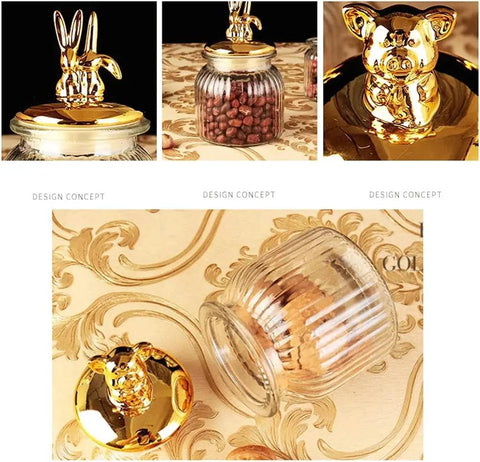 Dead Legit Glass Kitchen Storage Jars With Snap On Lids featuring rabbit and pig lids, airtight containers for candy on a stylish background.