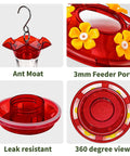 Outdoor Hanging Hummingbird Feeder 18 Ounce With 6 Feeding Ports Bee Guard And Built In Ant Moat Easy To Clean Durable Garden Decor 360 Degree View Clear Reservoir For Backyard Bird Watching