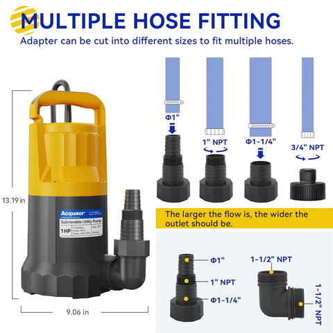 1 HP Submersible Sump Pump With 4345 GPH High Flow For Quick Water Removal In Hot Tubs Pools Basements And Garden Ponds