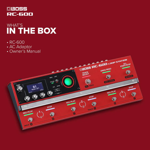 Next Gen Floor-Based Loop Station For Musicians With 6 Real-Time Loops displayed with accessories on maroon background