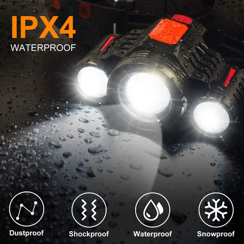 Beast Mode Bright Rechargeable LED Headlamp With 6000 Lumen Beam, Zoomable Spotlight, 90 Degree Adjustable, IPX4 Waterproof feature