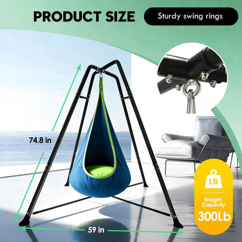 Heavy Duty Sensory Swing With Stand For Grown Ups X Shaped A Frame Anti Rust Weather Resistant Indoor Outdoor Pod Hammock Chair