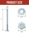 Heavy Duty One Quarter Inch By Three Inch Lag Bolts Set With 100 Pieces Lag Screws And 100 Pieces USS Flat Washers Zinc Plated Carbon Steel Outdoor Wood Fasteners With Deep Sharp Threads And Hex Heads For Decks Fences And Woodworking Projects showing product size
