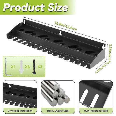 Vise Grip Holder Wall Mount Pliers Organizer Rack For Garage And Workshop, steel with rust-resistant finish, three slot sizes