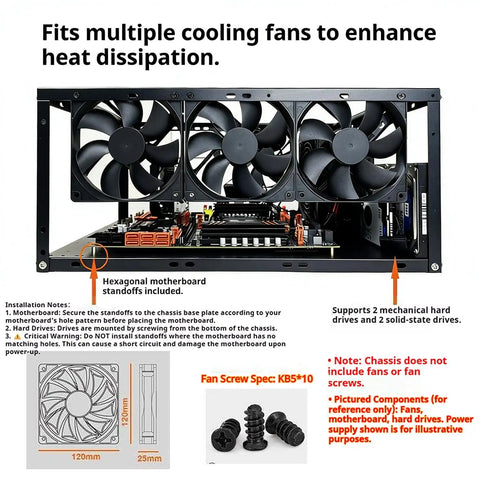 Open Air PC Test Bench Open Frame Chassis For DIY Rigs Stackable And Dual Orientation with multiple cooling fans installed.