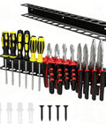 Wall Mount Screwdriver And Pliers Organizer With 14 Holes Heavy Duty Hand Tool Rack for Garage Workshop shown with tools inserted.
