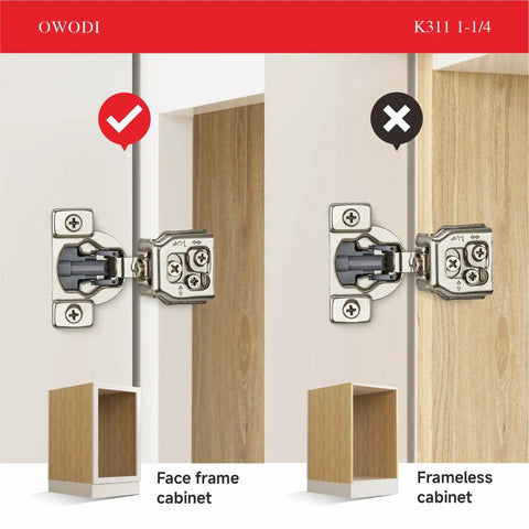 Image showing the 40 Pack Soft Close Cabinet Hinges for Face Frame Doors 1-1/4 Inch Overlay Concealed Hinges in nickel, installed on a cabinet.