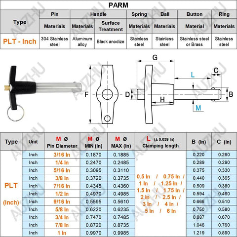 Marine Grade Stainless Steel Ball Lock Pins Quick Release Indexing Spring Positioning Safety Dowels with 3/16 to 8/8 inch sizing.