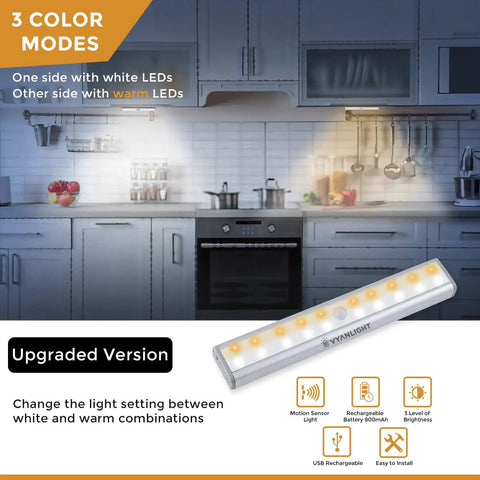 Motion Activated LED Lights With 20 LEDs, 3 Color Modes, Rechargeable Battery, Stick On Magnetic Night Light Bar in kitchen setting