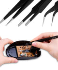10 Piece ESD Safe Precision Tweezers Set Stainless Steel Anti Static Non Magnetic With Storage Bag For DIY Electronics Repair Jewelry Making And Laboratory Work, used on circuit board
