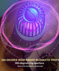 Rechargeable Portable Bug Zapper With USB Charging Indoor Outdoor Mosquito Fly Insect Trap Powerful Fruit Fly Killer With Safety Shield For Patio And Home Your Go To Pest Control Tool, shown in use with purple light on a table.