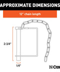 Diagram of Heavy Duty Trailer Coupler Pin With 12 Inch Chain 1/4 Inch Diameter And 2 3/4 Inch Length showing dimensions