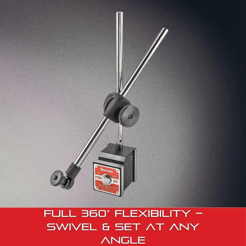 Swivel Post Snug With Universal Indicator Adjustment For Quick Pro Grade Measurements, 360 Degree Flexibility shown in use.
