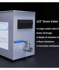 6.5L Heated Ultrasonic Cleaner With Digital Timer And Heater Deep Cleaning For Carburetors, Engine Parts, Jewelry, Tools, Eyeglasses, Industrial grade stainless steel drain valve.
