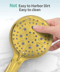 Brushed gold handheld of High Pressure 3 Way Rainfall Shower Faucet Set With 3 In 1 Shower Head And Handheld, close-up view.