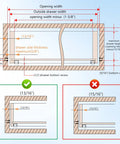 Kickass Four Pair Set Of Twelve Inch Undermount Drawer Slides With Butter Smooth Soft Close measurement diagram showing correct and incorrect configurations.