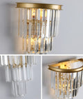 Slick Gold Crystal Four Tier Wall Sconce Lighting with K9 Crystal Shade and Gold Finish, E12 Sockets, Mounted on Wall