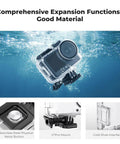 60 Meter Waterproof Case With Floating Handle Kit For DJI Osmo Action 6 underwater with stainless steel button close-up.