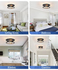 2 Pack 13 Inch Matte Black Flush Mount Ceiling Light Fixture in living room, bedroom, kitchen, and corridor settings