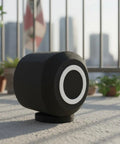 Top Shelf Blue Microphone Windscreen Crafted With Thick Acoustic Foam For Serious Noise Cuts And Heavy Wind Blocks Compact Build on a patio.