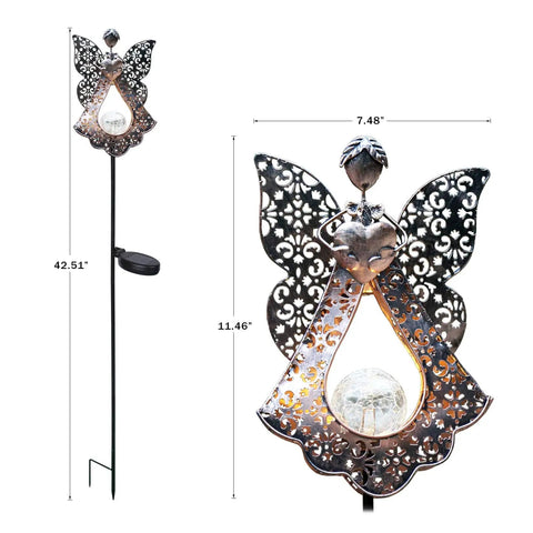 Solar Stake Lights For Garden In Metal Angel Bronze Finish, Warm White LEDs, Pathway And Yard Decor, Totally Remembrance And Sympathy Gift For Loved Ones, Outdoor Memorial Light
