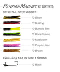 Panfish Magnet Kit With Longer Shad Dart Hook, 82 Piece Lure Set Including 70 Split Tail Grub Bodies And 12 Size 8 Mustad Hooks
