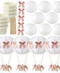 Set of Six Pink Bow Hot Air Balloon Table Centerpieces with 9.8 Inch Paper Lanterns, Mini Woven Baskets, Wooden Sticks, Adhesive Dots, And Bows for Gender Reveal Baby Shower Wedding Party Decor.