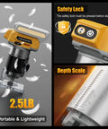 Brushless Cordless Trim Router Smooth Operator 20 V Battery Fit 30000 Rpm Palm Tool 6 Speed showing safety lock and depth scale.