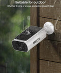 Solar Outdoor Security Cameras Wireless 4 Camera Kit 4MP System With Color Night Vision mounted on wall in rain