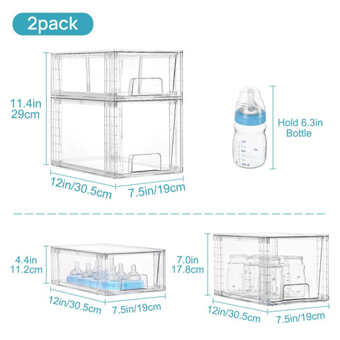 Clear Acrylic Stackable Storage Drawers 4 Pack Sleek Kitchen Cabinet Organizers featuring two sizes for versatile pantry storage.