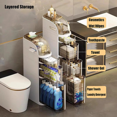 Slick Rolling Storage Cart Featuring Smooth Slide Out Acrylic Compartments And A Removable Ventilated Lid For Keeping Your Space Fresh And Totally Sorted