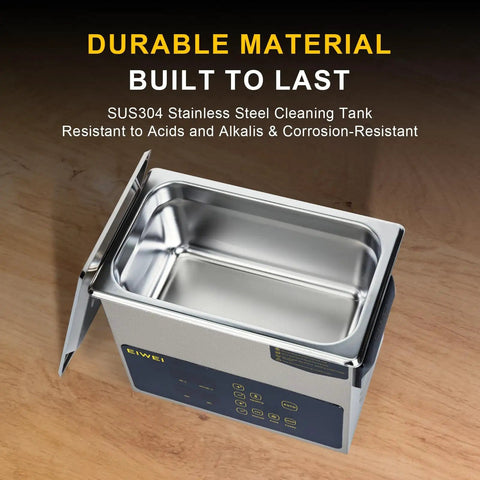 3L Ultrasonic Cleaner With One-Touch Operation, Built-In Heating, SUS304 stainless steel tank, top view on wooden surface.