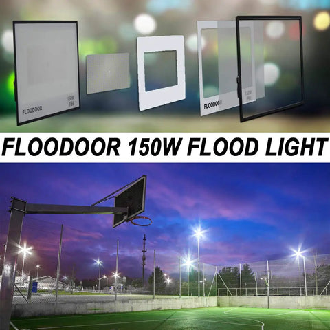 150W LED Flood Light Outdoor 15000 Lumens Crazy Bright Security Lights IP66 Waterproof White Beam lighting a basketball court