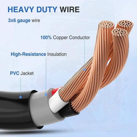 Heavy Duty 50 Amp EV Charger Adapter Cord From 6-50P Welder Outlet To 6-50R 250V Copper Wire 10 Gauge