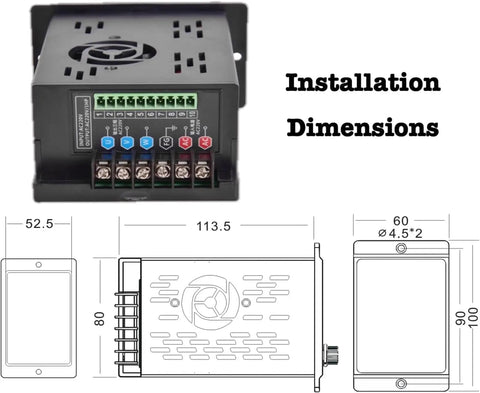 750W VFD Variable Frequency Drive 110-220V input with installation dimensions and wiring panel for industrial projects.