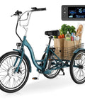 Electric Trike for Adults With Stable Three Wheel Design, Easy Low Step Frame, Up to 60 Mile Range, 24 or 26 Inch Wheels, Comfortable Adjustable Seat, Perfect for Seniors and Beginners, Smooth Everyday Rides, teal frame with rear basket