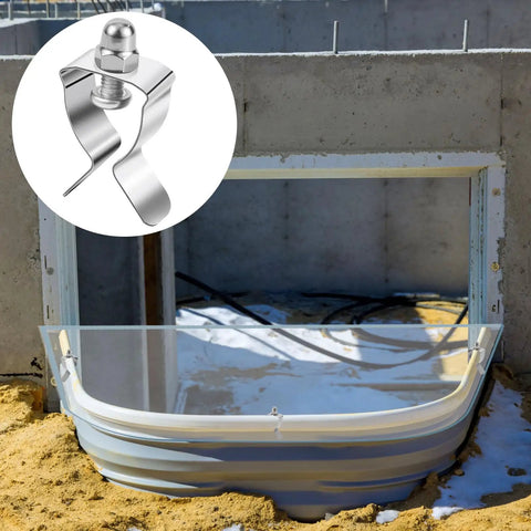 12 Piece Window Well Cover Clips Kit Includes Nuts Screws And Gaskets For Basement Egress And Exterior Courtyard Use Heavy Duty Steel Durable Steel Construction For Tough Outdoor Conditions And Easy Retrofit For Contemporary Basements And Courtyards. window well cover clip on basement egress cover, steel 60 mm