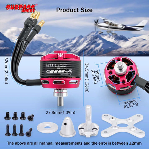 C2826 1200KV Beefy Brushless Outrunner Motor For 2-3S RC Multicopters And Fixed Wing UAVs showing product size and components