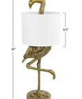 Whimsical Resin Flamingo Table Lamp With Linen Shade In Gold Finish, 32 Inches Tall, Inline Switch, flamingo silhouette