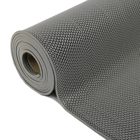 Grippy Non Slip 3x10 Ft PVC Wet Floor Mat With Drainage For Indoor Outdoor Use, anti-slip grey mat roll, shown unrolled