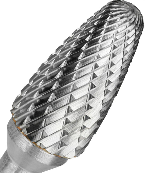 Quarter Inch Carbide Burr Set With Tree Shape Head For Die Grinder Bits showing detailed cutting surface texture.