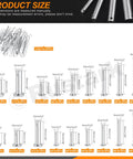 51 Piece Flat Head Clevis Pins Kit With 18 Sizes From M5 To M12 Includes M5x25 To M12x50 Single Hole T Shape Pins With Product Sizes.