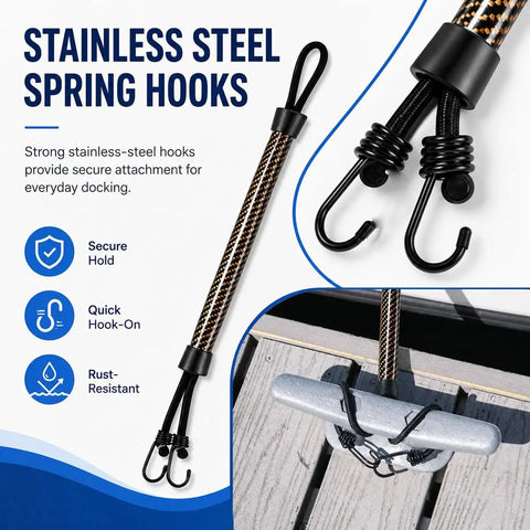 2 Pack Bungee Dock Lines For Frontier 2104 Boat Mooring Cord With Elastic Shock Absorbing Design And Stainless Steel Clips, 22 Inch