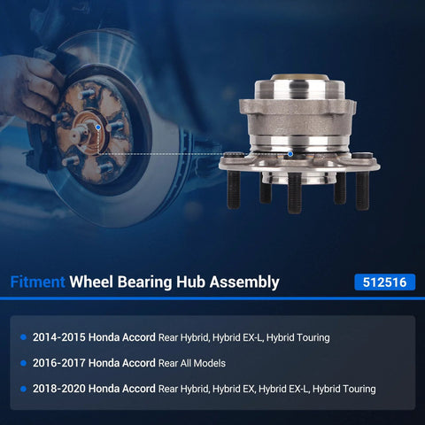 Rear Wheel Hub And Bearing Assembly Replacement For Honda Accord 2014 2015 2016 2017 2018 2019 2020 5-Lug With ABS 512516