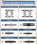 Dayuan 12-piece bearing splitter puller set, front view, with 50–70mm and 30–50mm jaws, lead screw, yoke