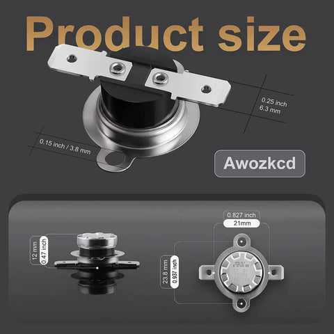 KSD301 Snap Action Bimetal Thermostat Switch product size and dimensions for DIY air cooling fans and small appliances