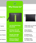 Comparison of fireproof document bag with lock showing capacity, material, privacy features, and design benefits